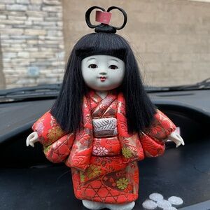 Vintage Japanese Geisha Oriental Asian Doll with Red Kimono 8” Tall USED!!